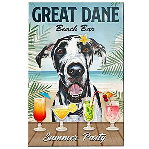 Geuuki Metal Sign Great Dane Dog Beach Bar Vintage Signs Retro Tin Signs Aluminum Sign for Kitchen Home Garden Wall Bar Cafe Decor 8x12 Inches