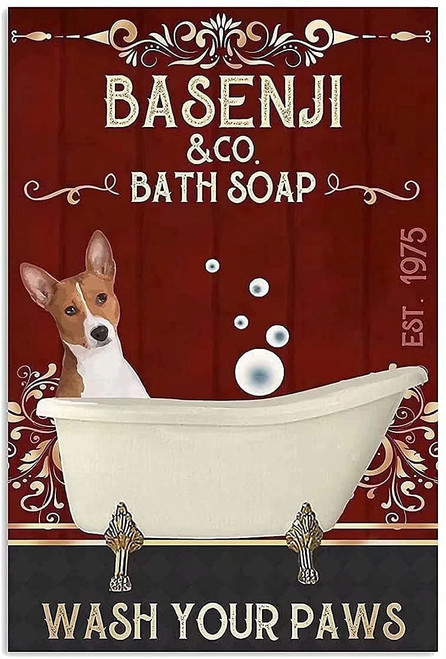 Geuuki Metal Signs Basenji Dog Bath Soap Signs Vintage Signs Retro Aluminum Tin Sign for Kitchen Office Garden Bar Cafe Decor 8x12 Inches