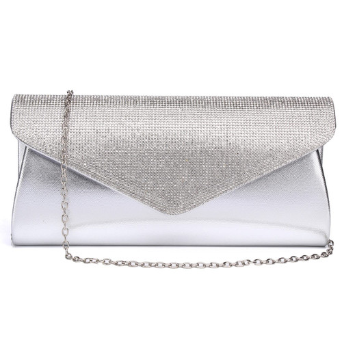 Rhinestone Clutch Purses for Women Glitter Evening Bag with Chain Strap Formal Purse for Cocktail Prom Party (Silver QL301)