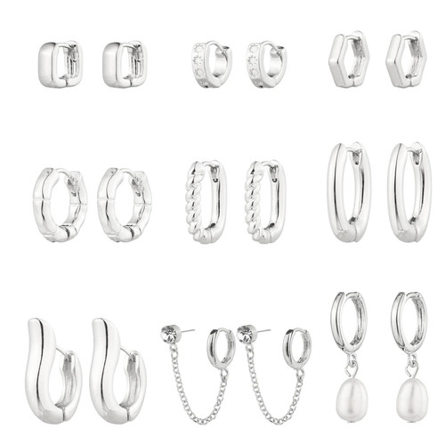 9 Pairs Gold Chunky Hoop Earrings Set for Women, 14K Gold Plated Twisted Huggie Hoop Earring Hypoallergenic, Lightweight Thick Open Hoops Earrings Jewelry Gifts. (C-9 Silver Hoop Earrings) 9 Pairs Gold Chunky Hoop Earrings Set for Women, 14K Gold Plated Twisted Huggie Hoop Earring Hypoallergenic, Lightweight Thick Open Hoops Earrings Jewelry Gifts. (C-9 Silver Hoop Earrings)