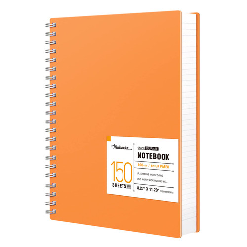 HIUKOOKA A4 Grid Graph Notebook - 300 Pages Spiral Notebook Journal, 8.27 x 11.2 Inches Large Hardcover Notebook,100gsm Thick Paper,For Science,Engineering Drawing,Math Study,Meeting(Orange)