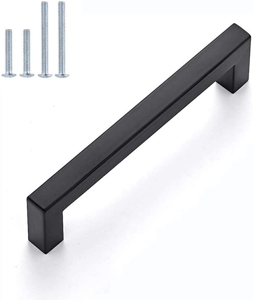 homdiy 2Pack Kitchen Cabinet Pulls Black Square Cabinet Hardware Drawer Pulls Modern Bathroom Cabinet Handles Stainless Steel Kitchen Drawer Pulls,4 Inch Hole Center