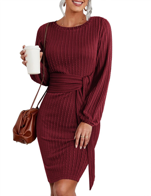 HOTOUCH Womens Long Sleeve Winter Dress for Women Ribbed Knit Dress Crewneck Bodycon Sweater Maternity Shift Dresses Wine Red Large