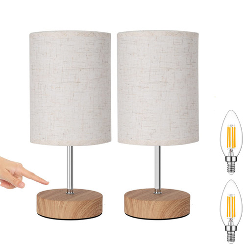 HUGCHG Touch Control Table Lamp Set of 2, Dimmable Touch Control Bedside Lamp Small Nightstand Lamp with Flaxen Fabric Shade Bedroom Lamp for Bedroom for Living Room, Reading, Office
