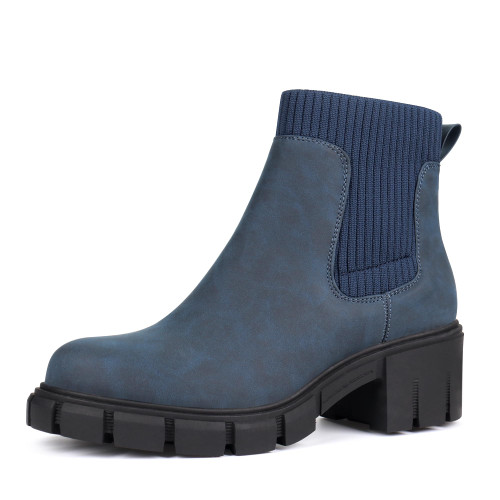 JABASIC Womens Chunky Ankle Boots Slip on Chelsea Boots Elastic Booties (7,Navy)