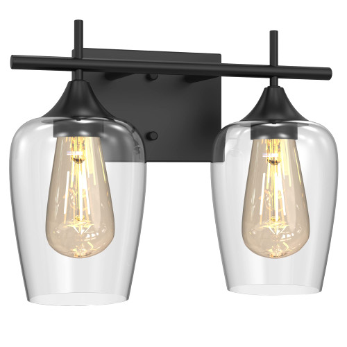 JACKYLED UL 2-Light Bathroom Light Fixtures, Black Vanity Lights with Clear Glass Shade, Modern Bathroom Lights Over Mirror Wall Light Fixture for Bathroom, Bedroom, Living Room, Hallway