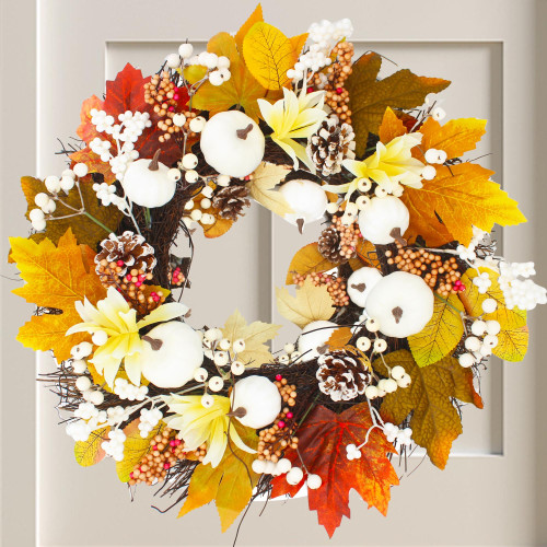 Fall Wreath for Front Door 18 Inch Autumn Maples Leaf Pumpkin Pine Cone Berry Wreath Fall Decorations for Thanksgiving Halloween Farmhouse Harvest Home Outdoor Indoor Window Wall (Pumpkin) Fall Wreath for Front Door 18 Inch Autumn Maples Leaf Pumpkin Pine Cone Berry Wreath Fall Decorations for Thanksgiving Halloween Farmhouse Harvest Home Outdoor Indoor Window Wall (Pumpkin)