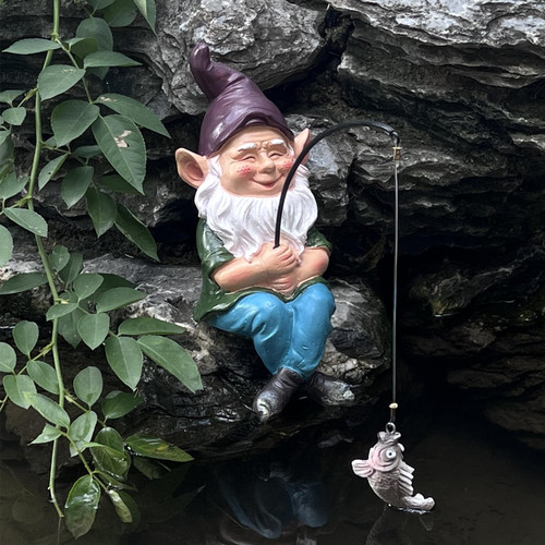 Kaylakone Fishing Gnome Sitter Statue,Fishing Gnome Statue Garden Decor, Lawn,Yard Decor,Funny Outdoor Lawn Garden Gnome Statue Decoration