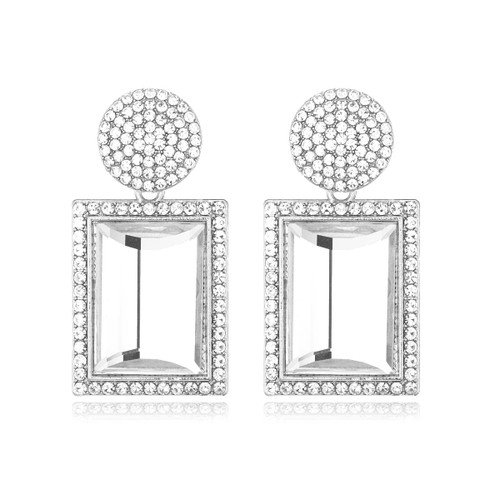 Rhinestone Crystal Rectangle Dangle Earrings, Glass Geometric Statement Earrings for Women KELMALL COLLECTION