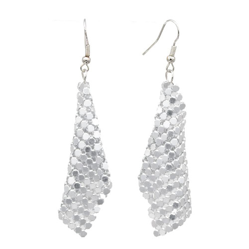 Colorful Sequin Dangle Earrings Metal Mesh Grid Tassel Drop Earrings Colorful Sequins Tassel Earrings Disco Tassel Long Drop Earrings for Women Girls Jewelry Gift-silver