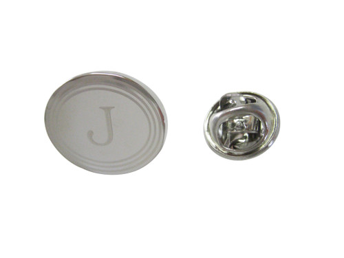 Kiola Designs Silver Toned Etched Oval Letter J Monogram Lapel Pin
