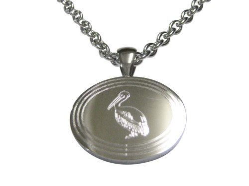 Kiola Designs Silver Toned Etched Oval Pelican Bird Pendant Necklace