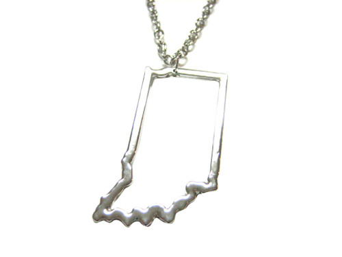 Kiola Designs Silver Toned Indiana State Map Outline Pendant Necklace