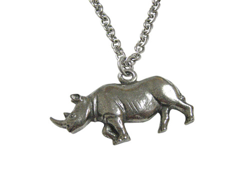 Kiola Designs Silver Toned Textured Rhino Pendant Necklace