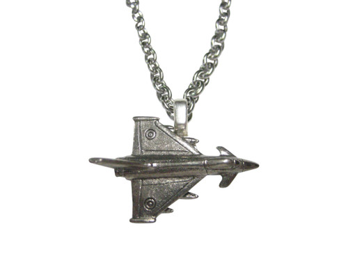 Kiola Designs Silver Toned Textured Typhoon Jet Fighter Plane Pendant Necklace