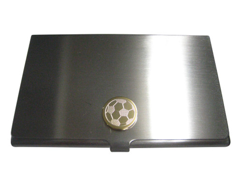 Kiola Designs Gold Toned Etched Round Soccer Ball Business Card Holder