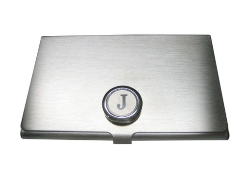 Kiola Designs Silver Toned Round Letter J Monogram Business Card Holder