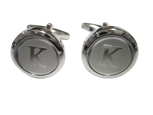 Kiola Designs Silver Toned Round Letter K Monogram Cufflinks