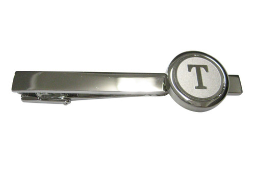 Kiola Designs Silver Toned Round Letter T Monogram Tie Clip