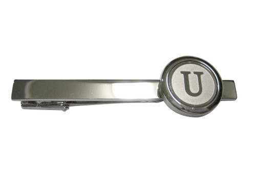 Kiola Designs Silver Toned Round Letter U Monogram Tie Clip