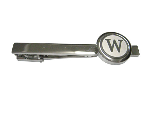 Kiola Designs Silver Toned Round Letter W Monogram Tie Clip