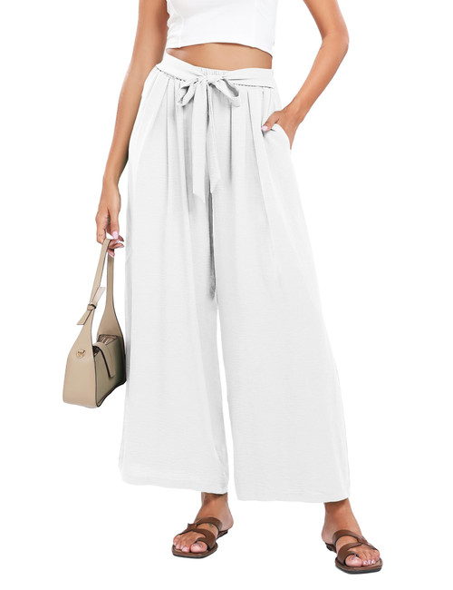 Kocowoo Wide Leg Dress Pants for Women High Waisted Palazzo Pants Business Casual Pants Work Pants Beach Trousers with Pocket White