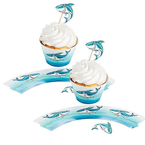Fun Express Shark Cupcake Wrappers with Picks - 200 Pieces