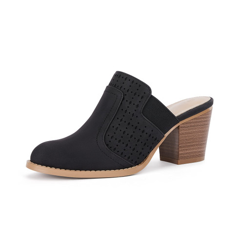 LAICIGO Womens Chunky Block Heel Mules Slingback Closed Toe Clogs Slide Dress Wedding Party Shoes Black