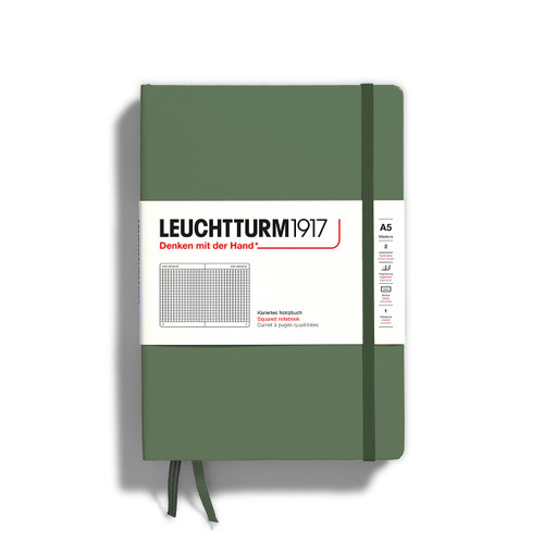 LEUCHTTURM1917 - Notebook Hardcover Medium A5-251 Numbered Pages for Writing and Journaling (Olive, Squared)