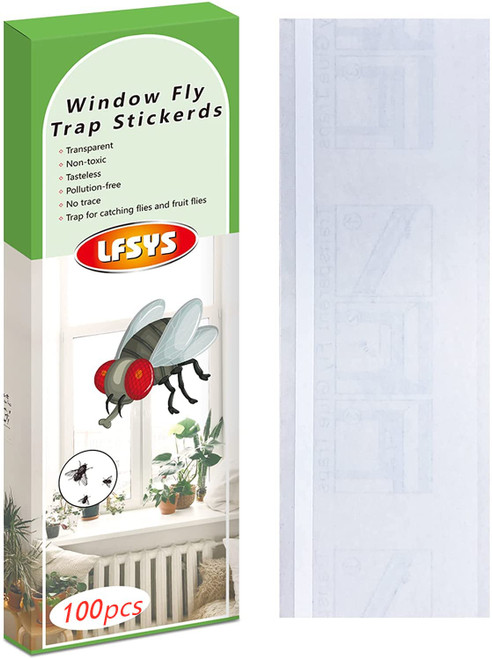 LFSYS 100 Pack Window Fly Traps, Fruit Fly Traps for Indoors, Paper Sticky Strips, Fly Traps for Indoors Bug Catcher Clear