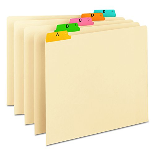 Smead Heavyweight File Guides, Multi-Colored Fused Poly 1/5-Cut Tab (A-Z), Letter Size, Manila, Set of 25 (50180)