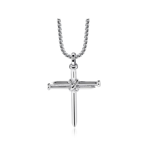 LOSTERLO Silver Stainless Steel Nail Cross Pendant Necklace For Men Women Chain Length 23.6 in LOSTERLO Silver Stainless Steel Nail Cross Pendant Necklace For Men Women Chain Length 23.6 in