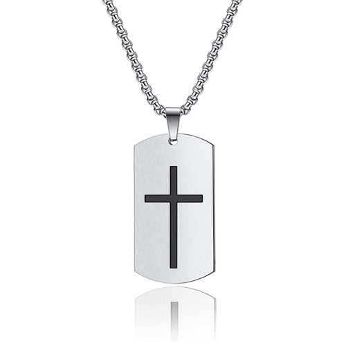 LOSTERLO Silver Stainless Steel Dog Tag Cross Pendant Necklace Engraved Bible Verse Inspirational Necklaces for Men Women Chain Length 23.6'' LOSTERLO Silver Stainless Steel Dog Tag Cross Pendant Necklace Engraved Bible Verse Inspirational Necklaces for Men Women Chain Length 23.6''