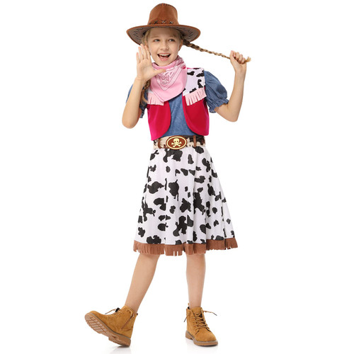Lumiparty Cowgirl Costume for Girls - Halloween Party Dress Up with Cowboy Hat - Perfect for Role Playing Outfits - Size L