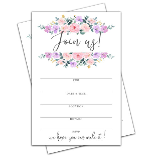 Join Us Invitations with Envelopes - Blush Pink Floral All Occasion Invitations For Bridal or Baby Shower, Wedding, Engagement, Birthday, Anniversary, 25 Invites With Envelopes - 001JOIN