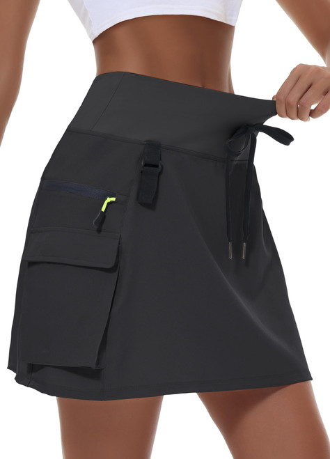 MIVEI Women's Hiking Cargo Skort Skirt High Waisted Travel Athletic Golf Casual Skorts with Zipper Pockets Quick Dry UPF 50 Black