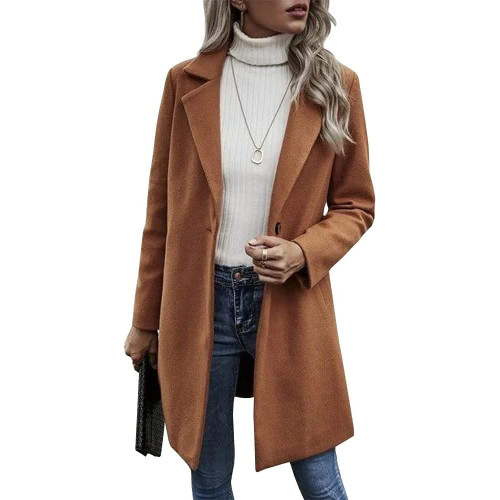 Nhicdns Women's Notch Lapel Pea Coats Classicl Trench Coats Single Breasted Mid-Long Winter Coats