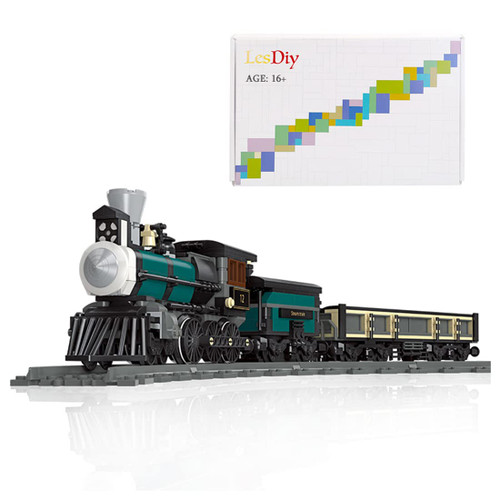 NU3VITA Retro Steam Train Rail Building Bricks Kit, 560+Pcs MOC Building Blocks Toys Train Rail Toys for Boys Girls