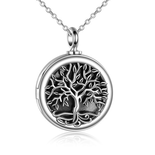 ONEFINITY Cremation Urn Necklace for Ashes Sterling Silver Tree of Life Locket Necklace That Holds Pictures Cremation Keepsake Memorial Ash Jewelry for Women Men