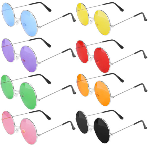 ONESING 8 Pairs Round Hippie Sunglasses Circle Sunglasses for Women John 60 's Style Circle Colored Retro Glasses Disco Party