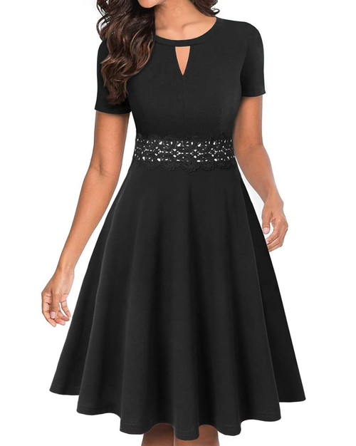 Owin Women's Vintage Flared A Line Swing Wedding Guest Casual Cocktail Party Dresses Black S