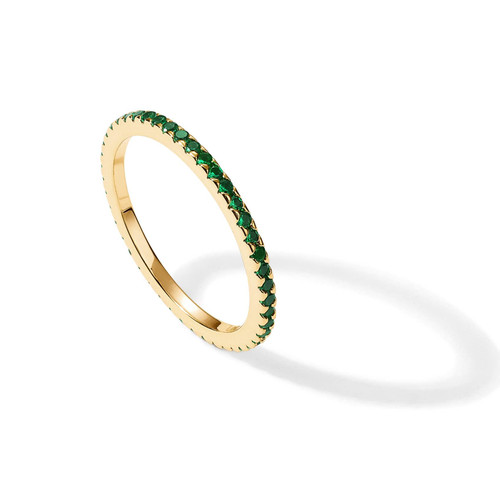 PAVOI 14K Yellow Gold Plated Sterling Silver Stackable Ring Colored CZ Stones | Green CZ Eternity Bands for Women (Sizes 10)