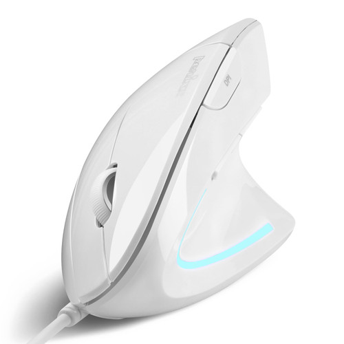 Perixx PERIMICE-513W Wired Ergonomic USB Mouse - 6 Buttons with 1000/1600 DPI - Vertical Right-Handed Design - White