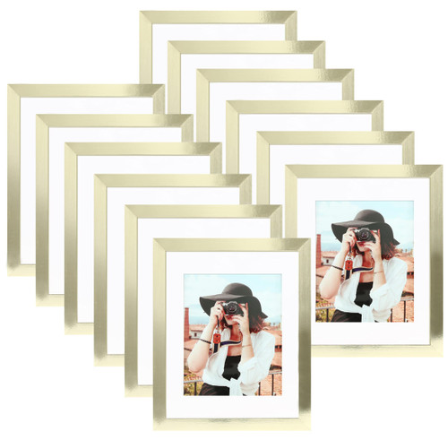 Picrit 8x10 Picture Frame Set of 12, Display 5x7 with Mat or 8x10 Without Mat, Photo Frames for Wall Mounting or Table Top Display, Gold.