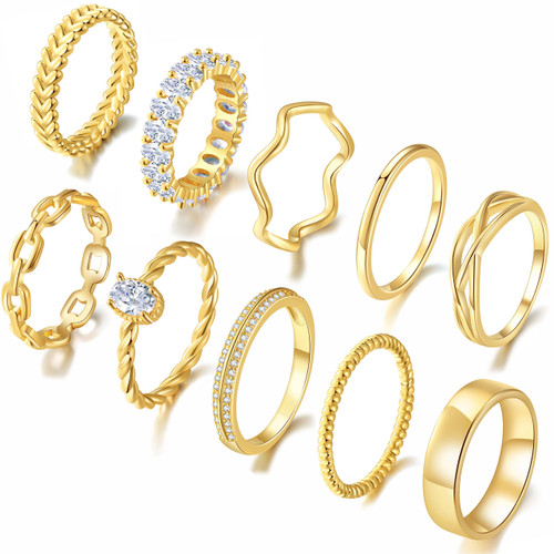 PLOMFOV Gold Rings for Women Non Tarnish Gold Plated Stackable Rings Wedding Bands Eternity Dainty 14K Gold Ring Thin Simple Trendy Thumb Stacking Ring Pack Size Gold 9