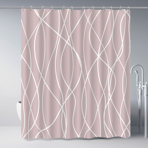Punkray Pink Shower Curtain for Bathroom with Hooks Shower Curtain Set,White Stripe Bath Curtains Decorative Shower Curtains Water Repellent Washable, 72x72