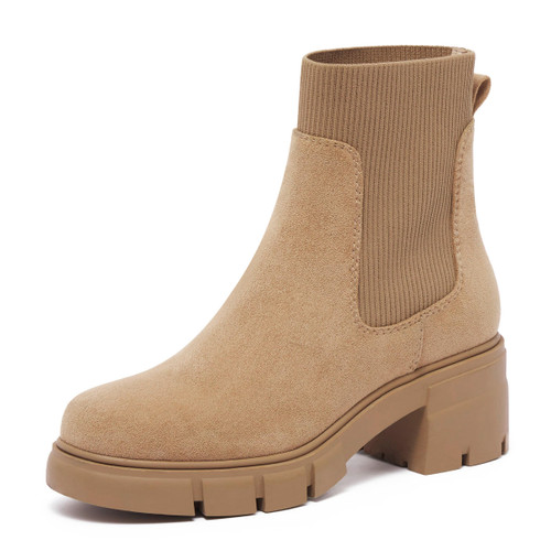 REDTOP Women's Elastic Chelsea Boots Chunky Block Heel Platform Lug Sole Ankle Booties REDTOP Women's Elastic Chelsea Boots Chunky Block Heel Platform Lug Sole Ankle Booties