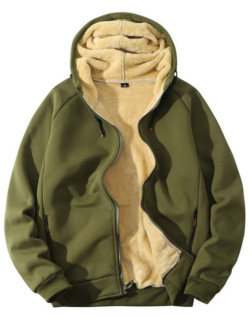 Rxozrxoz Men's Winter Sherpa Lined Hoodie Warm Fleece Hoodie Zip Up Sweatshirt Warm Jacket Casual Winter Outdoor Activities(Army-L)