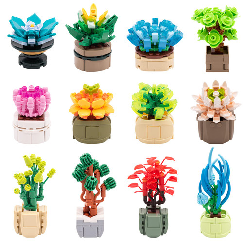 Succulents Plant Decor Building Kit 12PCS, Bonsai Tree Building Block Set, Flower Bouquet Toys Kit Botanical Collection, Creative Building Project for The Home or Office, Kids Party, Birthday Favors