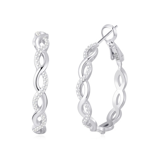 Senteria 925 Sterling Silver Earrings Hoops for Women Lightweight Twisted Hoop Earrings With Cubic Zirconia Hypoallergenic Hoops Earrings for Girls (50MM)